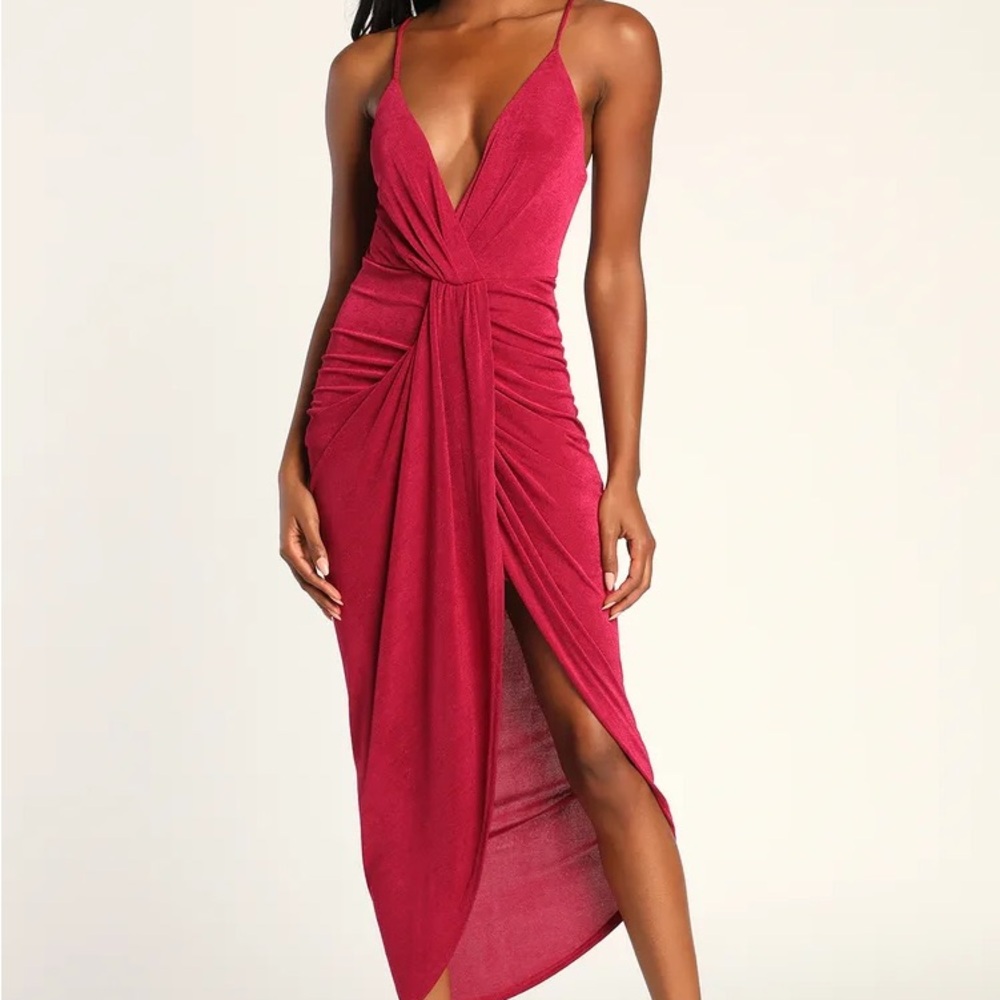 NWT LULUS Dreamy Date Berry Surplice Midi Dress- Sz XL